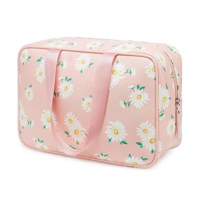 China Normcore/minimalist floral print rose PU large capacity makeup organizer toiletry bag for women for sale