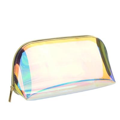 China Easy To Carry For Cosmetic Customized Shiny Plastic Clear Hologram PVC Zipper Bag For Make Up Case Bags For Ladies With Personal Logo for sale