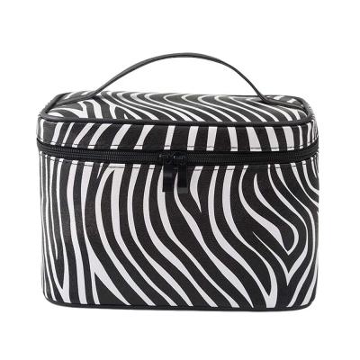 China Fashion Luxury PU Zebra Pattern Printing Travel Organizer Makeup Bag Cosmetic Toiletry Bag for sale