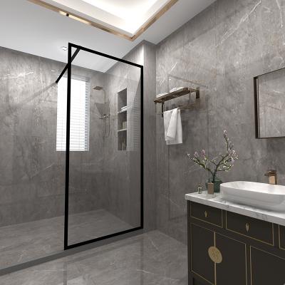 China Modern Walk In Glass Room Matt Black Frame Straight Shower Glass Bathroom Shower Door for sale