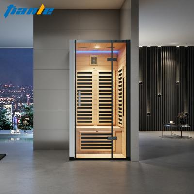 China Computer Control Panel 1-2 Person Sauna Cabin Style Dry Traditional Wooden Hemlock Steam Baths 1.8Kw Dry Room for sale