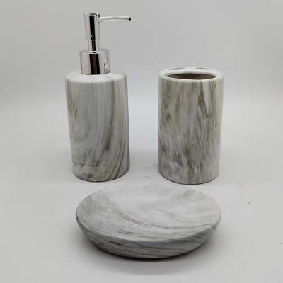 China Latest Design Marble Sustainable Cute Ceramic Soap Dispenser Bathroom Accessory Set for sale