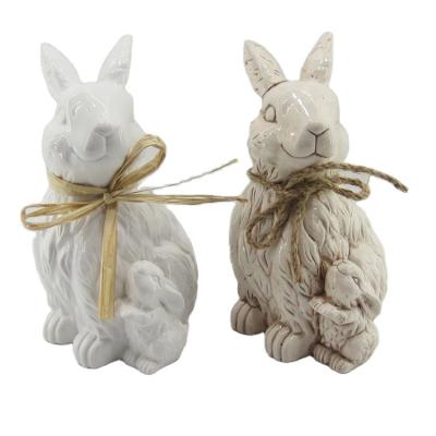 China Mini Rabbit Figurine Cute White Modern Ceramic Bunny Statue Home Decor Collectables for sale