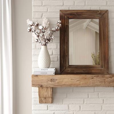 China Traditional Decorative Burnt Wood Frame Wall Mirror, Large Rustic Farmhouse Hanging, Vertical or Horizontal, House Warming Gifts for sale