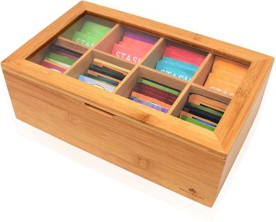 China Eco-Freindly Wooden Bamboo Tea Box Storage Organizer, 8 Compartments, Tea Bag Box for sale