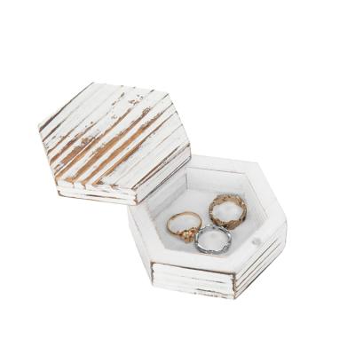 China High Quality Eco-friendly Material Easy Clean Multifunctional Hexagonal White Wooden Box Traditional Style Ring Box for sale