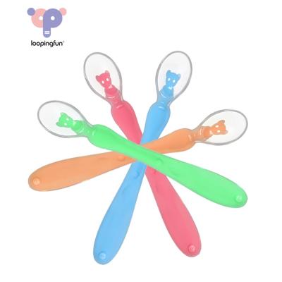 China Loopingfun BPA Free Logo Custom Food Grade Silicone Feeding Kids PA Silicone Baby Spoon for Toddler Kids Infants for sale