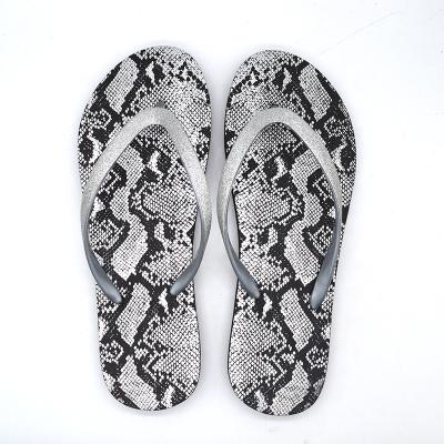 China Fashion Trend Wholesale Women's Slippers Glitter Strap With Colorful Printed Women Flip Flops for sale