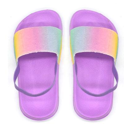 China Uniseason Flat Kids Glitter Top Sandals For Girls Sliders for sale