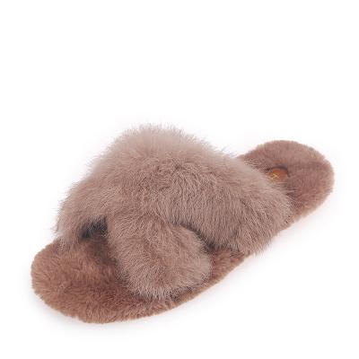 China Fashion Trend Custom Winter Fuzzy Fluffy Women Fur Plush Indoor Slippers for sale