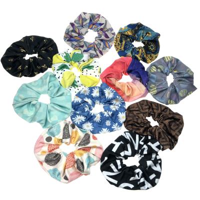 China Popular Custom Color or Printing Curly Messy Bun Piece Scrunchie Updo Cover Headband With Hair Scrunchies For Hair for sale