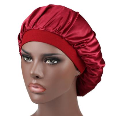 China Image Women's Satin Wide Brim Sleep Cap Hair Care Hood Solid Wide Brim Sleep Cap For Men UnisexCap Women Sleep Cap for sale