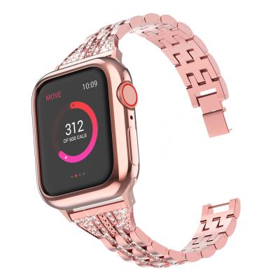 China Luxury Metal Bands For Watch 6/5/4/3/2/1SE, Replacement Stainless Steel Metal Rhinestone Bling Strap Apple Strap For Apple Watch for sale