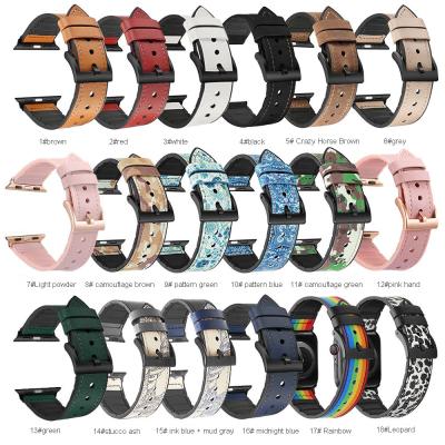 China Fashion Printing Tpu Pattern Genuine Leather Watch Bands For Apple Watch Band Leather Iwatch7 Strap 41 45 mm for sale