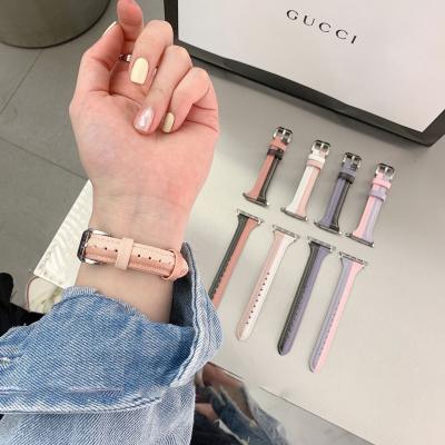 China Fashion Colorful Colors Both Slim Thin Leather Women Watch Band For Apple Watch Strap iwatch6/5/4/3/2/SE for sale