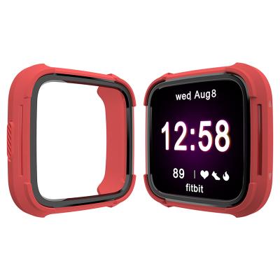 China Protective PC Case Cover with PET film for Apple Watch New Arrival Dual Color TPU Silicone Protective Case for Fitbit Versa for sale