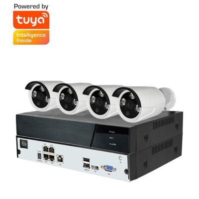 China 1080P H.265+ 4*2MP 4 Channel Outdoor Waterproof Wireless Tuya NVR Wifi Camera System Kit, wifi cctv nvr, app control nvr cctv camera tuya for sale