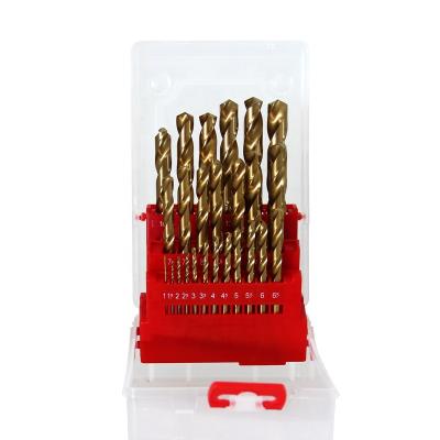 China 25pc HSS Tin Coated Metal Work Tool Fully Ground DIN Standard Twist Drill Bits Set For Metal Plastic Box Packing for sale