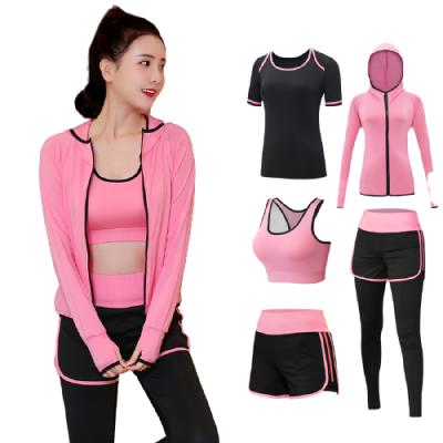 China Hot Selling Breathable Custom Made Five Piece Suit Wholesale Female Athletic Suit Brand Workout Women Fitness Yoga Sports for sale