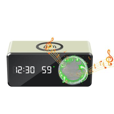 China Antique Style Top Selling Product 2022 Smart 6 In 1 HD Digital Alarm Clock Wireless Charger With Speaker And Karaoke Stopwatch for sale