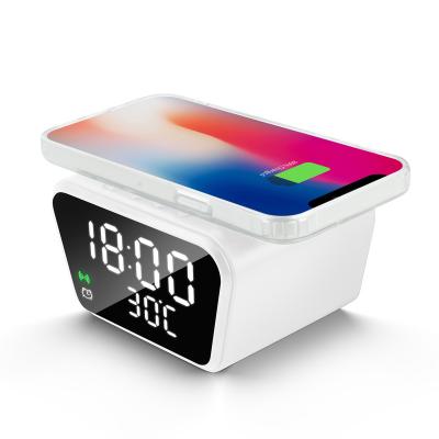 China Antique Style Qi Wireless Charger Alarm Clock with Temperature for sale