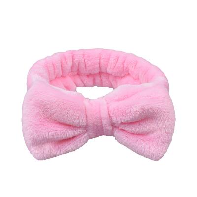 China Fashion Wholesale Black Pink Wash Bow Coral Fleece Headband Cute Stain Girls Face Plush Headband for sale