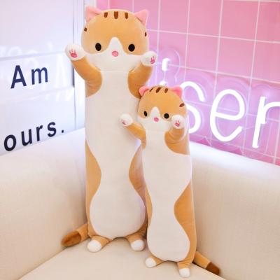 China 2021 Custom Kawaii Birthday Gift Sleep Body Pillow Animal Long Shape Stuffed Toy 70cm Long Cat Pillow Plush Toy for sale