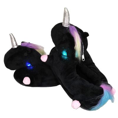 China Fashion Trend Winter Clog LED Cartoon Lights Kids Unicorn Slippers Cute Warm Colorful Light Full Up Soft Home Slippers Slippers for sale