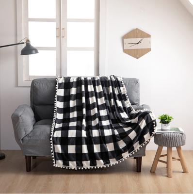 China 2021 Anti-Static Hot Custom Thickened Ball Velvet Air Conditioner Quilt Plaid Flannel Fringed Coral Sofa Cover for sale