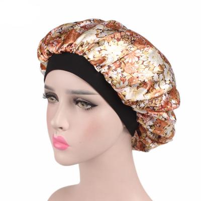 China Jacquard Customized Product Gold Wealth Waterproof Hat Soft Satin Waterproof Fabric Striped Hat Girl Shower Out Of Home Shower Hat for sale