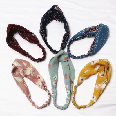 China Wholesale Fashion Fashion Vintage Knotted Headbands For Women Headwear Chiffon Headband Printed Cosmetic Headband for sale