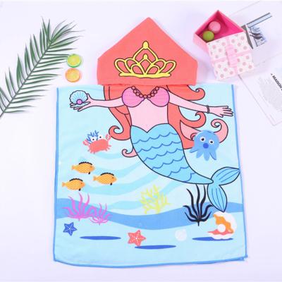 China Viable Cartoon Children Clothing Outdoor Sports Swimwear Beach Coat Bathrobe With Hooded Beach Towel Cotton Terry High Quality Beach for sale