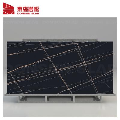 China Best Modern Sahara Noir Black Marble Large Format Porcelain Slabs For Bathroom Shower for sale