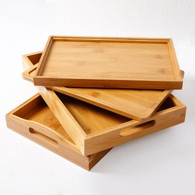 China Eco-friendly Bamboo Tray For Coffee Table Wooden Serving Tray With Handles Home Decor Farmhouse Tray for sale