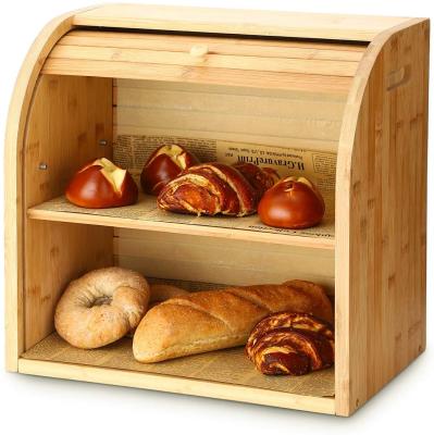 China Modern Self Assembly Kitchen Storage Organizer 2 Layer Bamboo Bread Bin With Removable Layer for sale