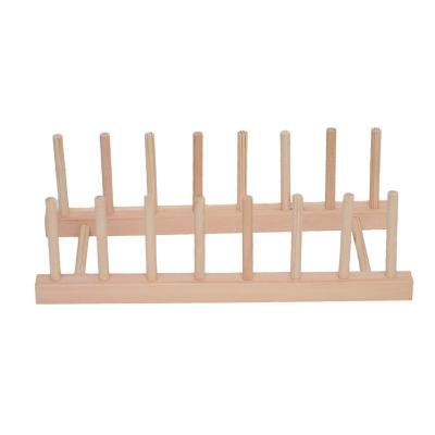 China Recyclable Kitchen Supplies Wooden Round Dish Rack Display Dish Draining Wooden Rack Dish Display Tableware Storage Rack for sale