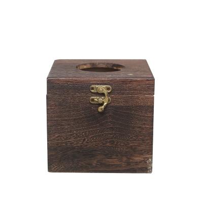 China Eco-Friendly Brown Vintage Square Wooden Tissue Box Lid Farmhouse Wooden Tissue Box for sale