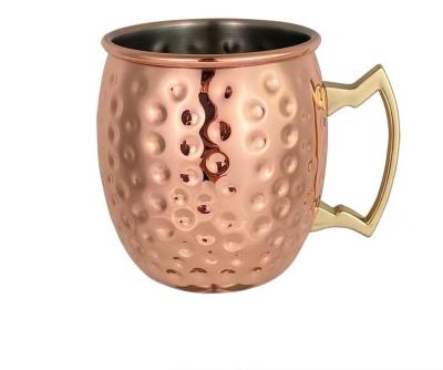 China Viable Hot Sale High Quality Gold Plated Stainless Steel With Handle Metal Hammer Pattern Cup For Party Bar Available for sale