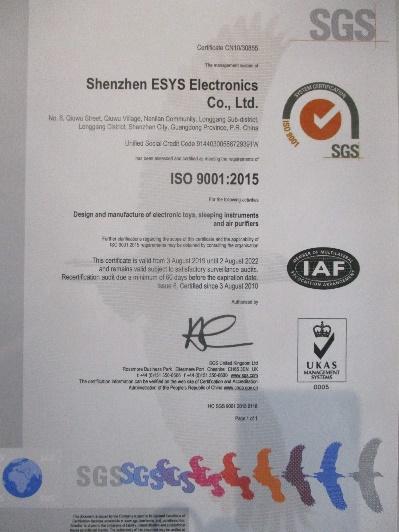 ISO9001 - Shenzhen ESYS Electronics Co., Ltd.