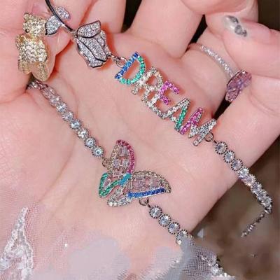 China 2022 Europe and America Zircon News Fashion Personality Necklace Luxury Elegant Crystal Butterfly Letter Dangle Ladies Necklace Wholesale for sale