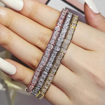 China 2022 new high quality style classic 4.5MM square 3A clear zircon tennis women platinum bracelet for sale