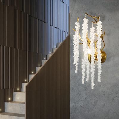 China New Modern Luxury Aluminum Crystal Wall Lamp Gold Branch Villa Hotel Indoor Aisle Lamp for sale