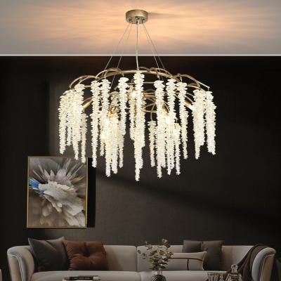 China Contemporary Simple Light Luxury Round Branch Lighting Villa Living Room Bedroom Lobby Crystal Pendant Lamp for sale