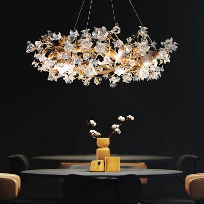 China 31 Inch Round Contemporary Flower Branch Living Room Chandelier Crystal Glass Lamps for sale