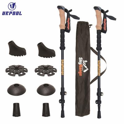 China Foldable Trekking Poles Hiking Poles 100% EVA+ Cork Carbon Fiber Nordic Walking Telescopic Pole with Flip Lock for sale