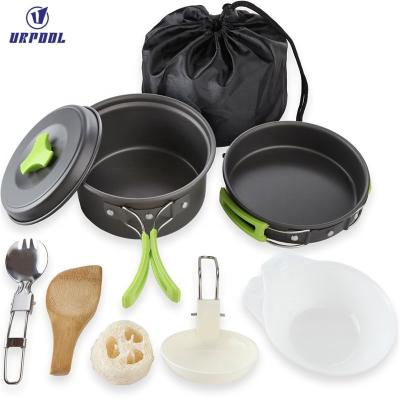 China Cook Equipment Camping Cookware Mess Kit Eco-friendly Outdoor Aluminum Cookwares Camping Set For Upgrade for sale