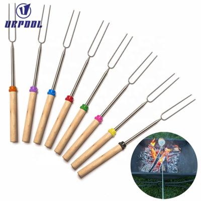 China Easily Cleaned BBQ Fork With Handle Roasting BBQ Tool Wooden Skewer With Forks For Outdoor Camping for sale