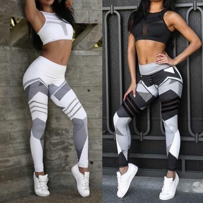 China Breathable Women Running Yoga Set Breathable Tops Push Up Leggings And Pants Sportswear Gym Workout Fitness Digital Print Stretch Bra for sale