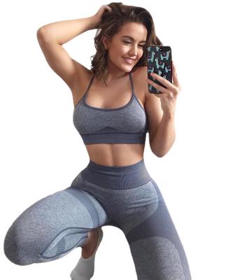 China Wholesale Breathable Stain Yoga Suit Sports Bra Fitness Clothing Seamless Knitted Sports Invest Hip Lifting Yoga Plus Size Pants for sale