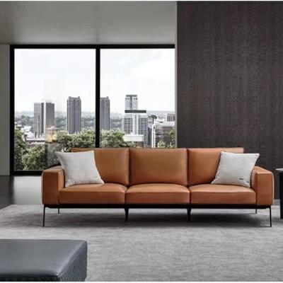 China Factory wholesale modern genuine leather sofa living room sofa set, tan color for sale